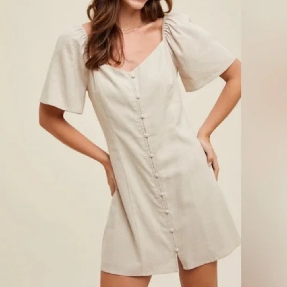 Abercrombie & Fitch Linen-Blend Button-Through Mini Dress